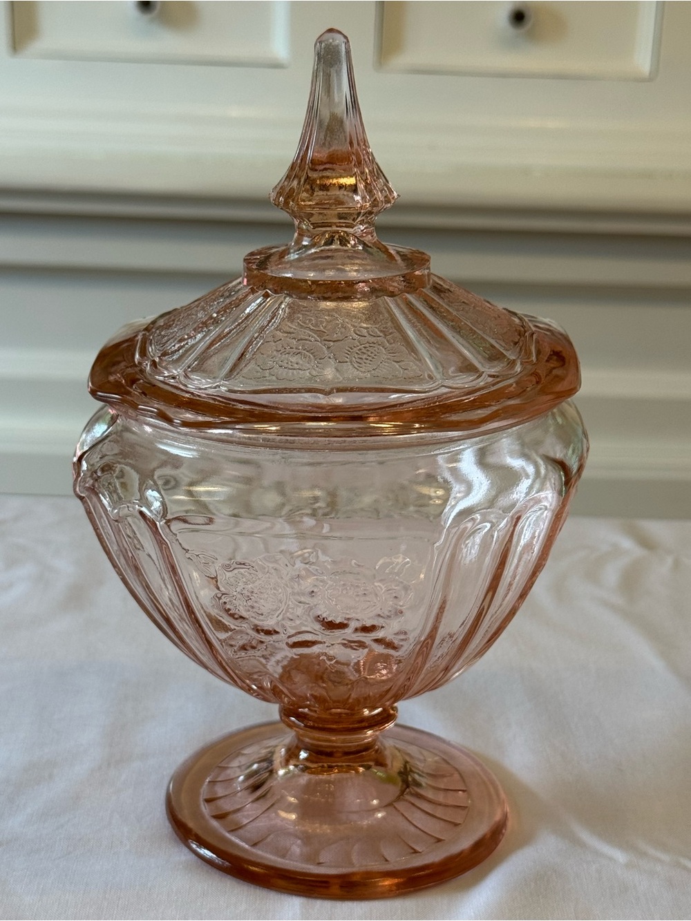 🌸 Anchor Hocking Mayfair Open Rose Pink Depression Glass Candy Dish w Lid | VTG